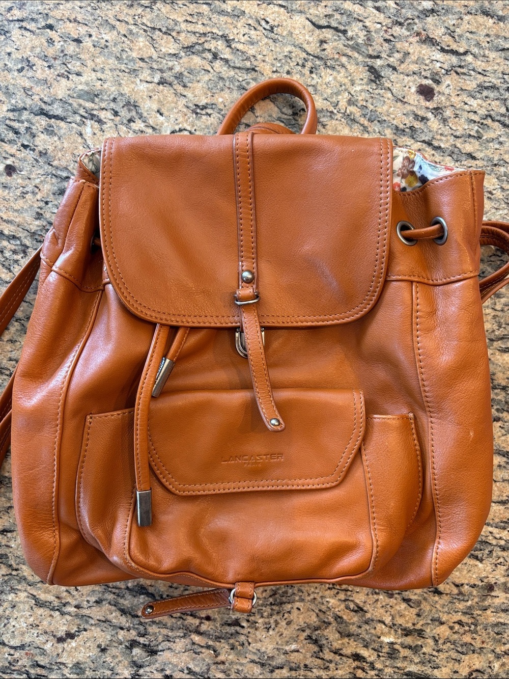 Lancaster Paris Soft Vintage Nova Full-Grain Cowhide Leather Backpack Cognac